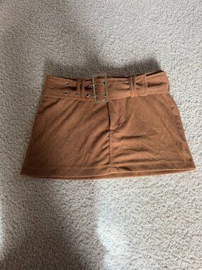 Brown corduroy mini skirt with belt